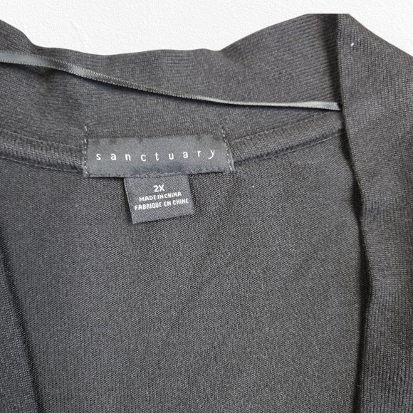 Sanctuary Black Black Open Front Knit Patch Pockets Cardigan Sweater Size 2X - Picture 2 of 8